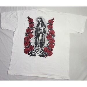 Men's XL Y2K Virgin Mary Our Lady Guadalupe Roses Graphic SS T-Shirt Vintage
